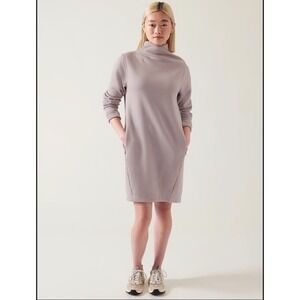 Athleta Cozy Karma Mock Neck Dress Mauve Long Sleeve Fleece Lined Small NEW